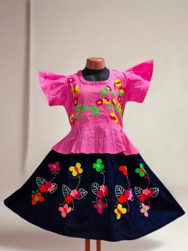 Pink Hand Stitched Cotton Skirt Top Set