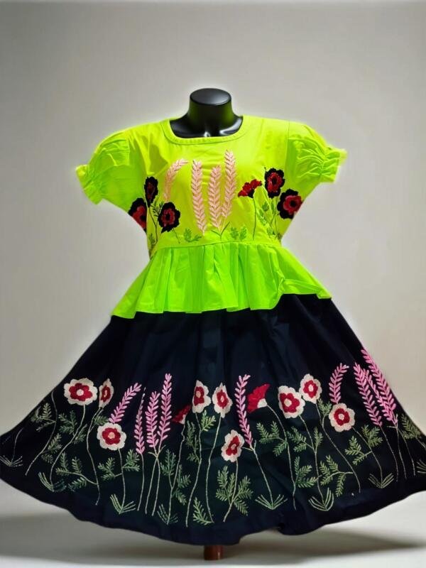 Green Hand Stitched Cotton Skirt Top Set