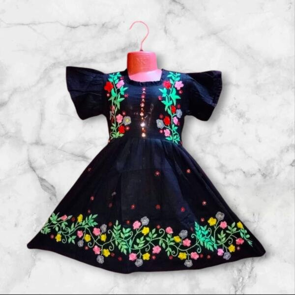 Black Hand Stitched Cotton Frock